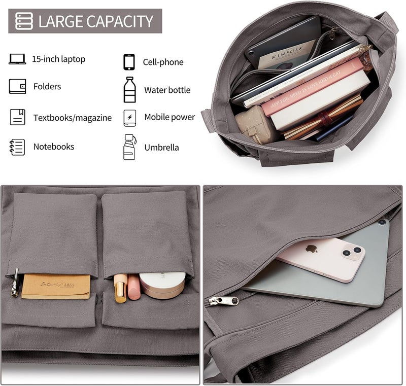 KALIDI FANCY FOREST KALIDI Canvas Tote Bag Messenger Bag, Large Crossbody Bag for Women or Men, Casual Canvas Shoulder Bag for College Work Daily - Image 3